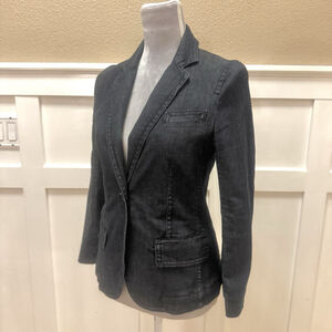 Marc Jacobs One Button Denim Jacket Blazer Size:4 Navy Vent Women Cotton